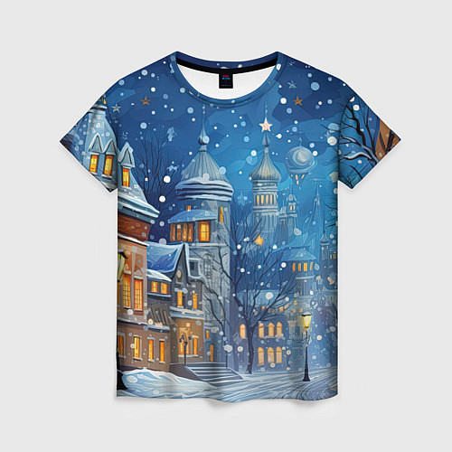 Женская футболка Новогоднее настроение город / 3D-принт – фото 1