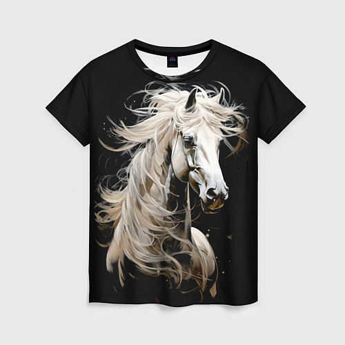 Женская футболка Лошадь белая в ночи / 3D-принт – фото 1