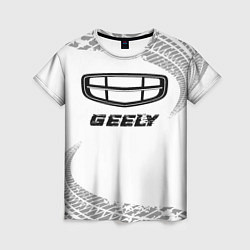 Футболка женская Geely speed на светлом фоне со следами шин, цвет: 3D-принт