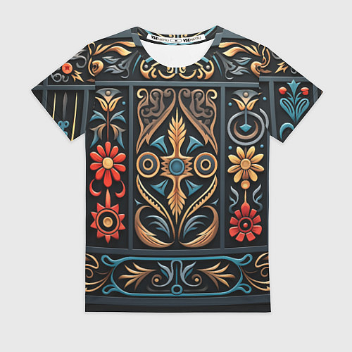Женская футболка Узор с растительными элементами в славянском стиле / 3D-принт – фото 1