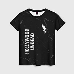 Женская футболка Hollywood Undead glitch на темном фоне вертикально