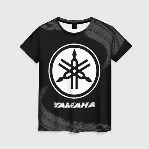 Женская футболка Yamaha speed на темном фоне со следами шин / 3D-принт – фото 1