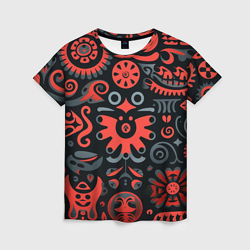 Женская футболка Красно-черный узор в славянском стиле / 3D-принт – фото 1