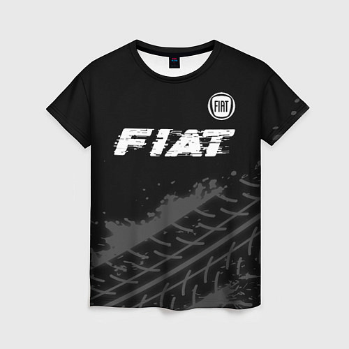 Женская футболка Fiat speed на темном фоне со следами шин посередин / 3D-принт – фото 1