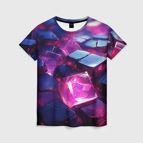 Женская футболка Фиолетовые прозрачные кубики / 3D-принт – фото 1