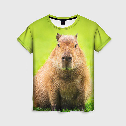 Женская футболка Capybara on green grass / 3D-принт – фото 1