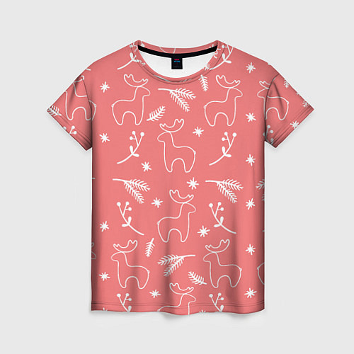Женская футболка Рождественский принт с оленями / 3D-принт – фото 1