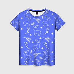 Женская футболка Синий рождественский принт с оленями