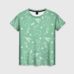 Женская футболка Зеленый рождественский узор с оленями