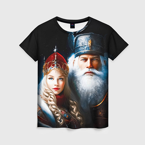 Женская футболка Дед Мороз и Снегурочка в русских нарядах / 3D-принт – фото 1