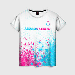 Женская футболка Assassins Creed neon gradient style посередине