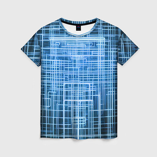 Женская футболка Синие неоновые полосы киберпанк / 3D-принт – фото 1