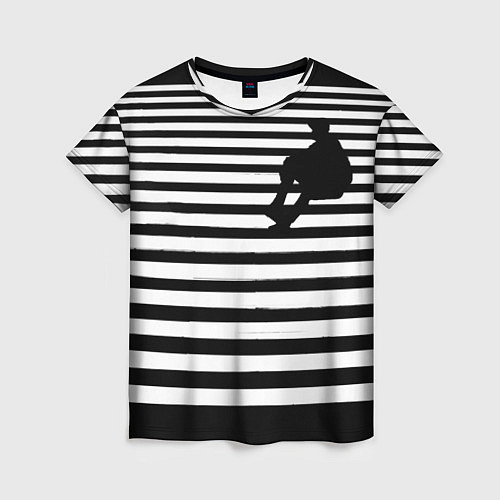Женская футболка Силуэт на чёрно белом полосы / 3D-принт – фото 1