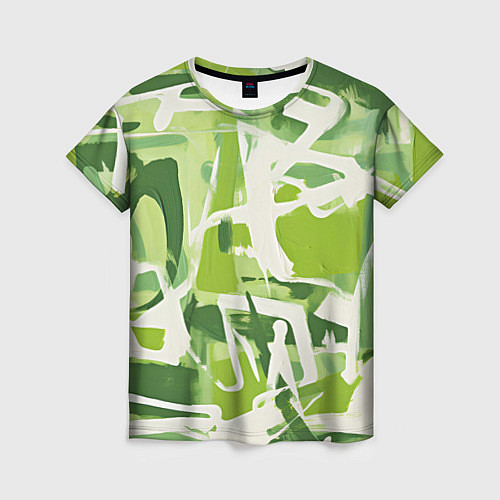 Женская футболка Белая и зеленая краска / 3D-принт – фото 1