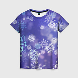 Женская футболка Крупные снежинки на фиолетовом
