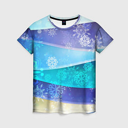 Женская футболка Абстрактный синий волнистый фон со снежинками