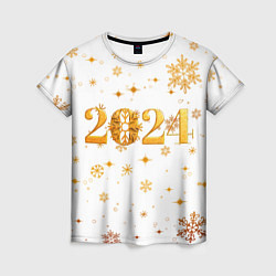 Футболка женская Новый 2024 год - золотой, цвет: 3D-принт
