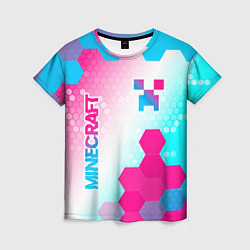 Женская футболка Minecraft neon gradient style вертикально
