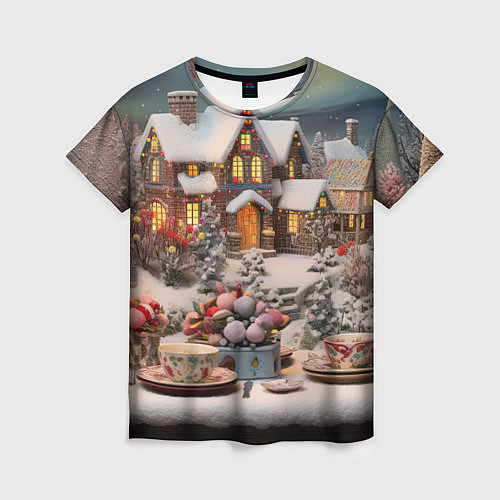 Женская футболка Объемные новогодние домики / 3D-принт – фото 1