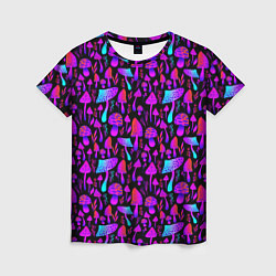 Женская футболка Неоновые разноцветные грибы