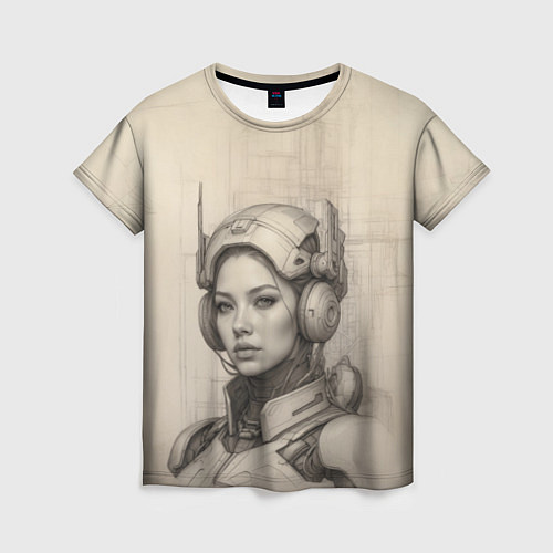 Женская футболка Скетч девушка-разведчик / 3D-принт – фото 1