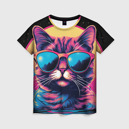 Женская футболка Котофей в очках - pop-art / 3D-принт – фото 1