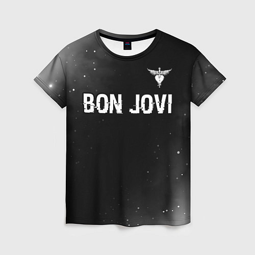 Женская футболка Bon Jovi glitch на темном фоне посередине / 3D-принт – фото 1