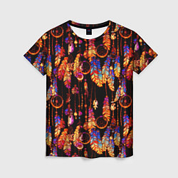Женская футболка Ловцы снов с яркими перьями