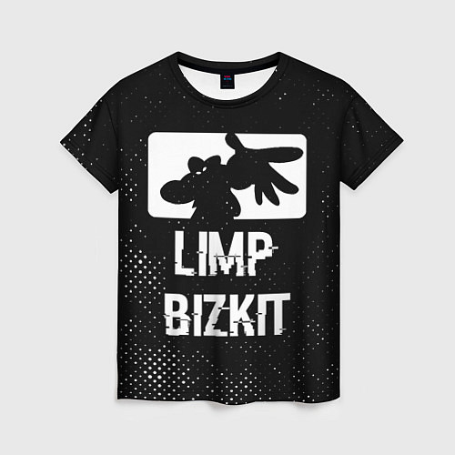 Женская футболка Limp Bizkit glitch на темном фоне / 3D-принт – фото 1