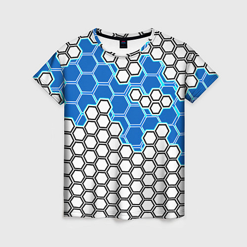 Женская футболка Синяя энерго-броня из шестиугольников / 3D-принт – фото 1
