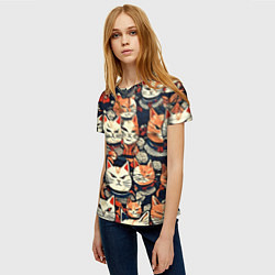 Футболка женская Сердитые котики самураи, цвет: 3D-принт — фото 2