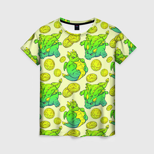Женская футболка Круглые драконы с монетами, зеленый / 3D-принт – фото 1