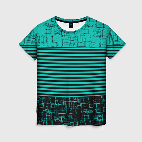 Женская футболка Темно бирюзовый полосатый узор / 3D-принт – фото 1