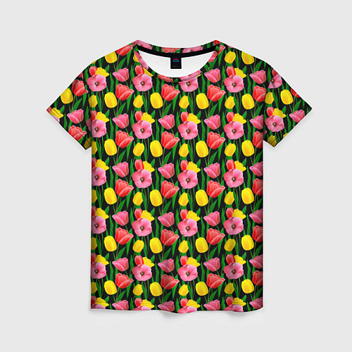 Женская футболка Разноцветные тюльпаны / 3D-принт – фото 1