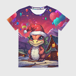 Женская футболка Маленький новогодний милый дракон 2024