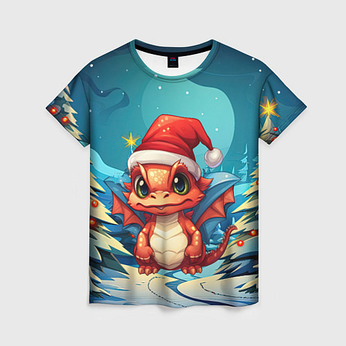 Женская футболка Маленький новогодний милый дракошка 2024 / 3D-принт – фото 1