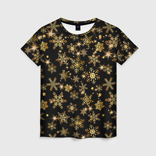 Женская футболка Россыпи золотых снежинок / 3D-принт – фото 1