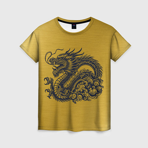 Женская футболка Дракон на золоте / 3D-принт – фото 1