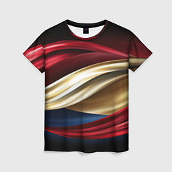 Женская футболка Золотые и красные волны абстракции