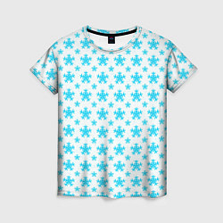 Женская футболка Паттерн снежинки бело-голубой