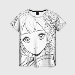 Женская футболка Портрет девушки аниме карандашом