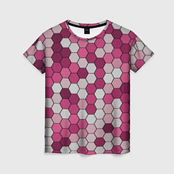 Женская футболка Камуфляж гексагон розовый