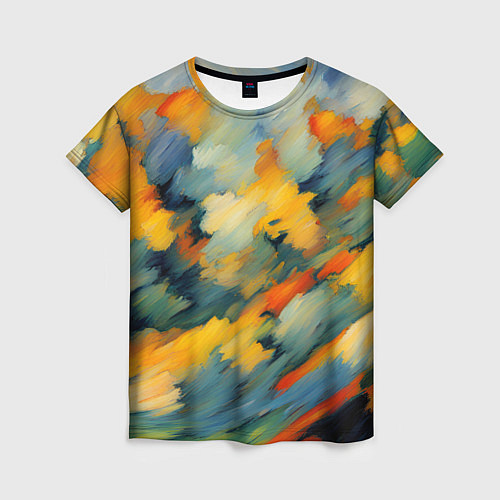 Женская футболка Жёлтые и синие мазки / 3D-принт – фото 1