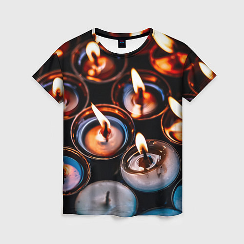 Женская футболка Новогодние горящие свечи / 3D-принт – фото 1
