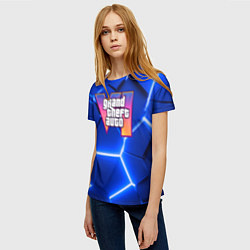 Футболка женская GTA 6 лого на фоне разлома синих плит, цвет: 3D-принт — фото 2