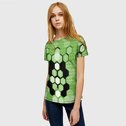 Футболка женская Зелёная кибер броня hexagons, цвет: 3D-принт — фото 2