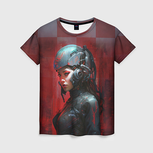 Женская футболка Девушка в техношлеме / 3D-принт – фото 1