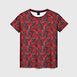 Женская футболка Красные драконы паттерн