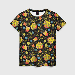 Женская футболка Хохломская роспись разноцветные цветы
