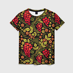 Женская футболка Хохломская роспись красные ягоды